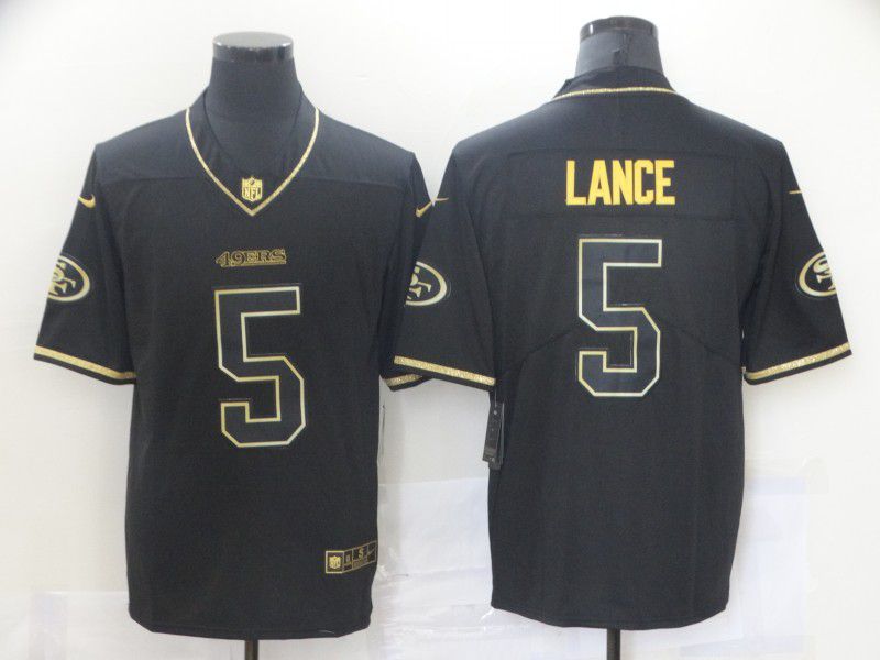 Men San Francisco 49ers #5 Lance Black Retro Gold Lettering 2021 Nike NFL Jersey->atlanta falcons->NFL Jersey